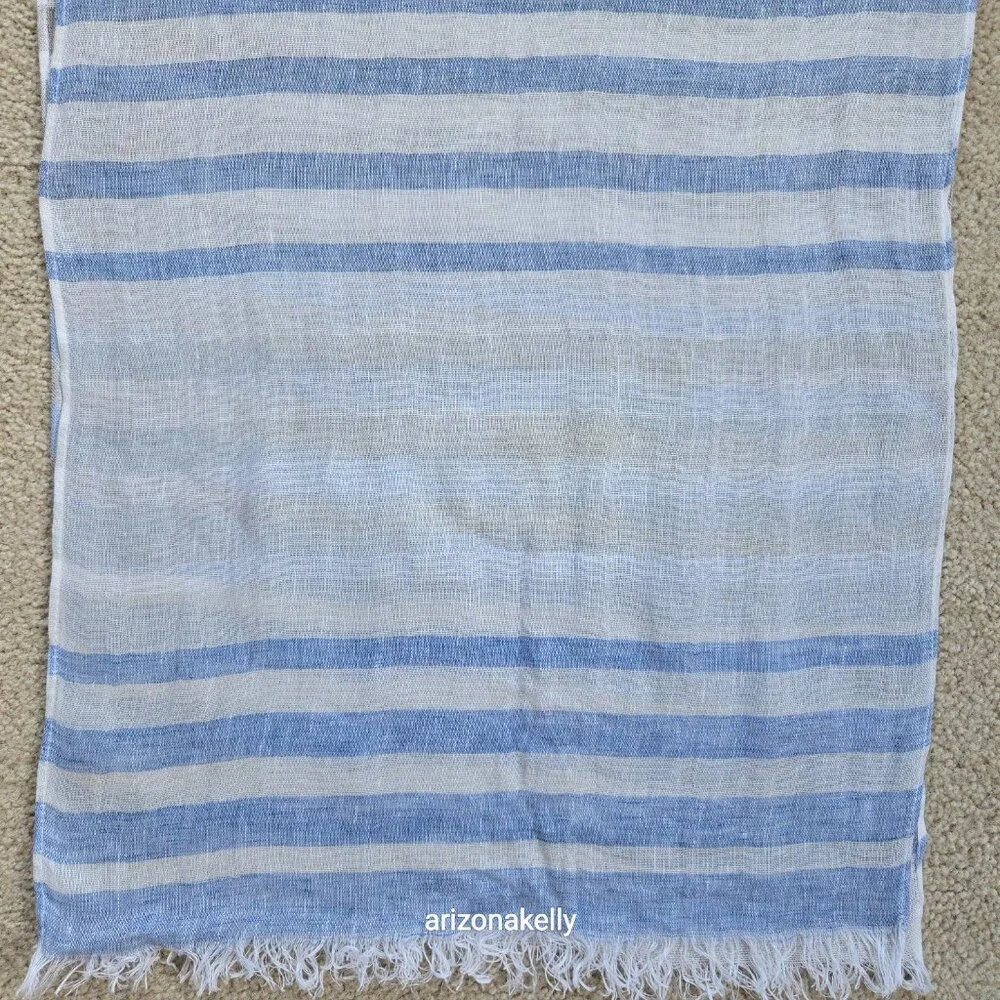 Linen Scarf Stripe Made in Italy Blue White Grey
